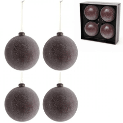 J-Line Weihnachtskugeln aus Glas, mauvefarben mit Glitzer, 12 cm, 4er-Set