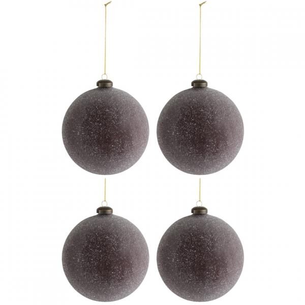 J-Line Weihnachtskugeln aus Glas, mauvefarben mit Glitzer, 12 cm, 4er-Set