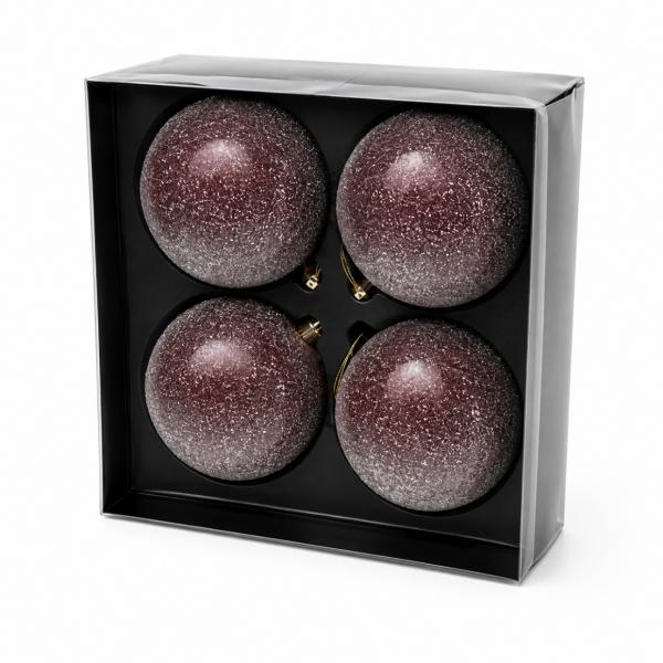 J-Line Weihnachtskugeln aus Glas, mauvefarben mit Glitzer, 12 cm, 4er-Set