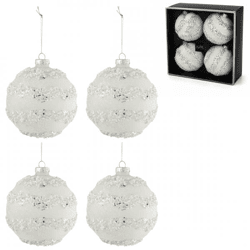 J-Line Glas-Weihnachtskugeln „Moon“, weiß/silberfarben, 10 cm, 4er-Set