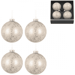 J-Line Christmas Ornaments, White/Silver, 10 cm, Set of 4
