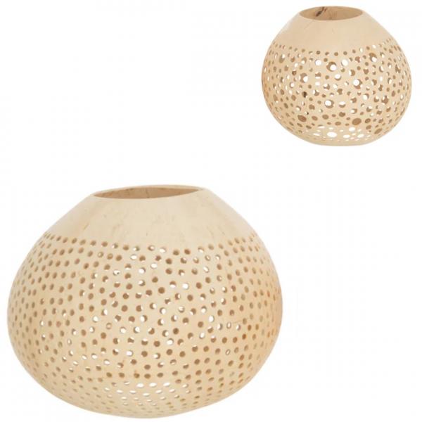 J-Line Teelichthalter Kokosnuss mit Löchern, naturfarben, 14 cm, 2er-Set, sortiert