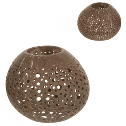 J-Line Teelichthalter Kokosnuss mit Löchern, braun, 14 cm, 2er-Set, sortiert