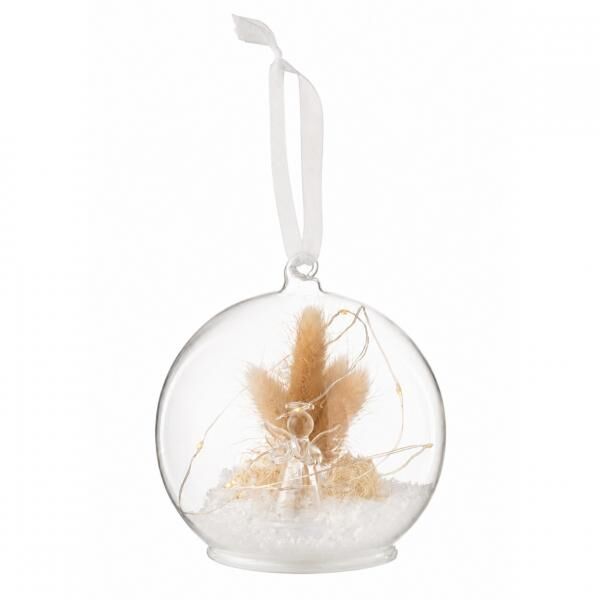 J-Line Battery-Operated LED Christmas Ball with Angel, Glass, 12 cm
