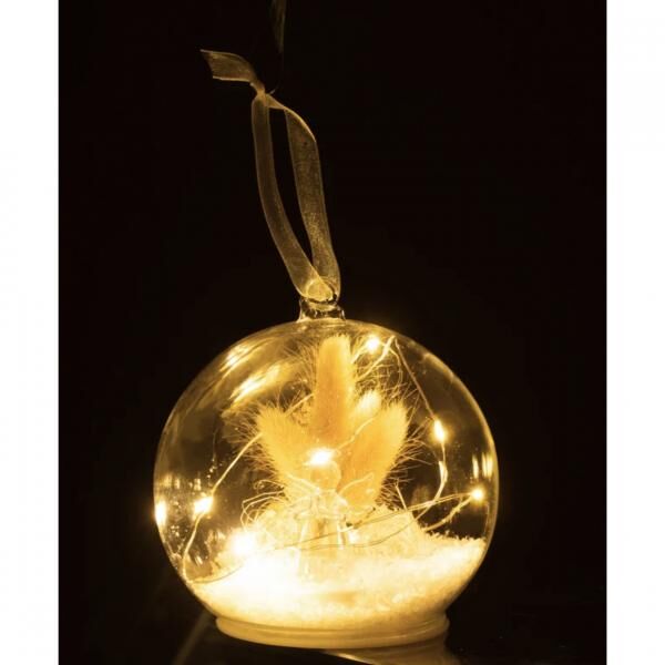 J-Line Battery-Operated LED Christmas Ball with Angel, Glass, 12 cm