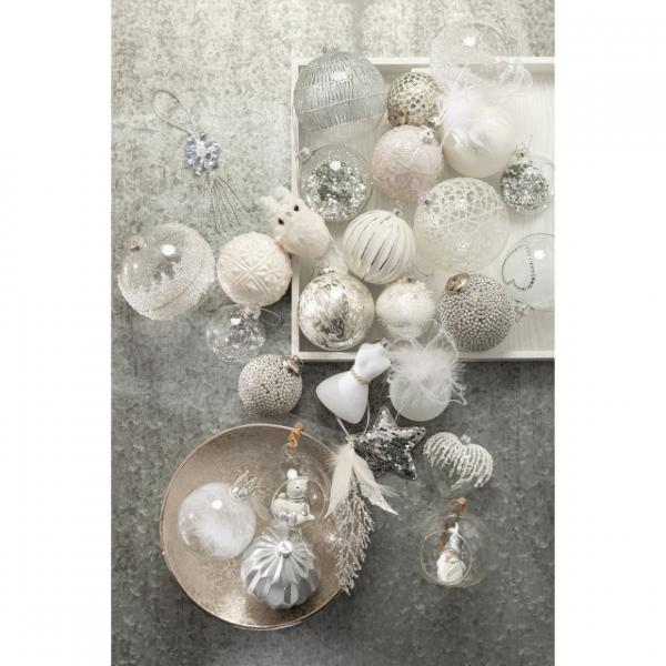 J-Line-Weihnachtskugeln aus Glas mit Federn, 8 cm, 6 Stück