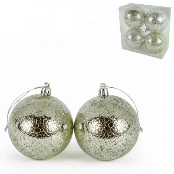 Weihnachtskugeln mit Tiermuster, silberfarben, 7,5 cm, 4er-Set