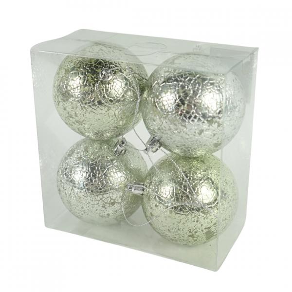 Weihnachtskugeln mit Tiermuster, silberfarben, 7,5 cm, 4er-Set