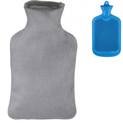 Relaxdays Wärmflasche mit Hülle blau/grau 1,5 L
