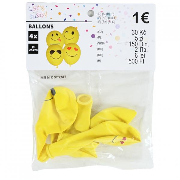 Smiley-Luftballons, 25 cm, 4er-Set