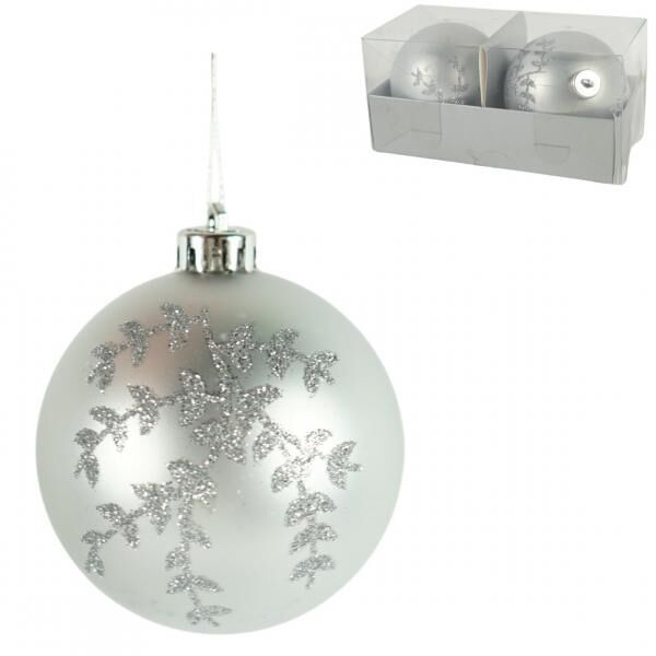 Weihnachtskugel aus Glas, silberfarben, 8 cm, 2 Stück