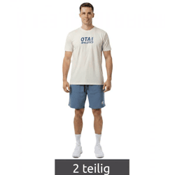 2-teiliges ON THAT ASS Armand Herren Sport-Set Performance Set Gym Outfit mit T-Shirt & Shorts Beige/Blau