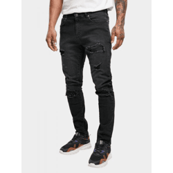bequeme URBAN CLASSICS Herren Jeans Slim Fit Stretch Reißverschluss mit Baumwolle Schwarz