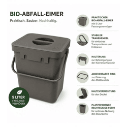 Bio-Abfall-Eimer 5 Liter mit Tragehenkel Mülleimer Haushalt 24x16 x15 cm 9977753 Grau 