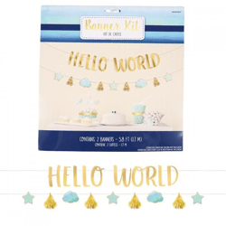 Buchstabenkette Baby Boy Hello World blau/gold 170 cm