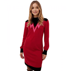 Damen Jacquard-Strick-Minikleid mit Rundhalsausschnitt Langarm-Kleid 923895 Rot