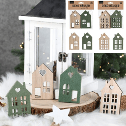 Decorative Houses, Wood / Felt, Set of 16