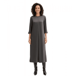 elegantes Damen Midi-Kleid aus glänzendem Satin mit Ziernaht Ausgeh-Kleid 3/4 Arm 921267 Grau