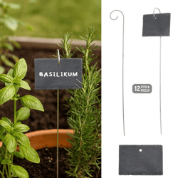 Gartenstecker Schiefer Schild, 12er Set, ca. 40cmH