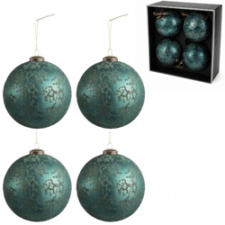 J-Line Weihnachtskugeln aus Glas, azurblau, 12 cm, 4er-Set
