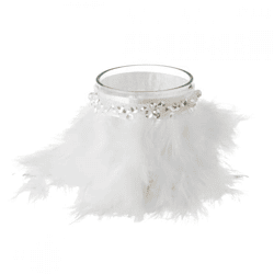 J-Line Bold Feather Tealight Holder, White, 7.5 cm