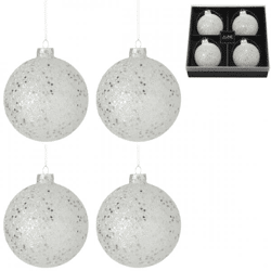 J-Line Weihnachtskugeln, glitzernd, silberfarben, 12 cm, 4 Stück