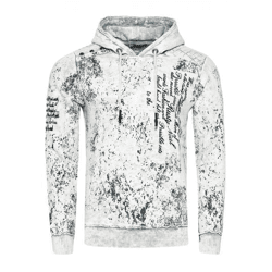 Moderner Herren Kapuzen-Pullover Oil-Washed Hoodie mit Steppmuster und Schrift-Prints Sweater 19131 Weiß