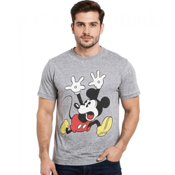 RE:COVERED X Disney Herren T-Shirt mit Panik Mickey Print Baumwoll-Shirt Rundhals-Shirt MMDIS2295 Grau