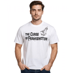 RE:COVERED X HAMMER Horror Herren T-Shirt Curse of Frankenstein Baumwoll-Shirt mit großem Rückenprint Rundhals-Shirt RCSTC108 Weiß
