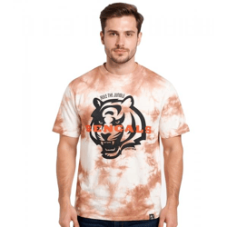 RE:COVERED X NFL Cincinnati Bengals Herren T-Shirt mit Logo-Print Baumwoll-Shirt Rundhals-Shirt RCNFL1392 Braun/Weiß