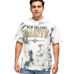 RE:COVERED X NFL Herren T-Shirt New Orleans Saints Logo-Schriftzug Baumwoll-Shirt Rundhals-Shirt RCNFL1395 Grau