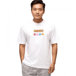 RE:COVERED X PAC MAN Herren T-Shirt Fruit Eyes Baumwoll-Shirt mit großem Rückenprint Rundhals-Shirt RCPCM289 Weiß