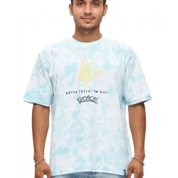 RE:COVERED X Pokemon Herren T-Shirt mit Pikachu Print Baumwoll-Shirt Rundhals-Shirt RCPOK216 Blau