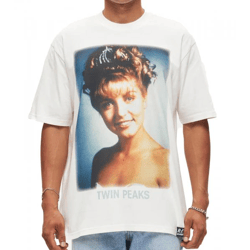 RE:COVERED X Twin Peaks Herren T-Shirt Laura Palmer Fotoprint Baumwoll-Shirt Kurzarm-Shirt RCVCM691 Ecru-Weiß