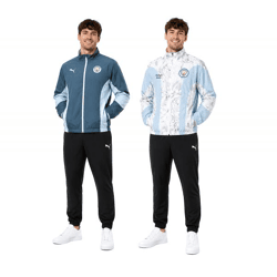 Wendbare PUMA Manchester City x KidSuper Herren Trainings-Jacke mit Vereinswappen auf der Brust Wendejacke Fan-Artikel 606846 16 Blau/Weiß