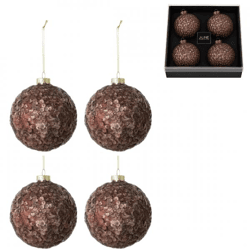 J-Line Brown Glitter Christmas Ornaments, 10 cm, Set of 4