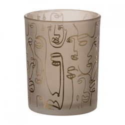 J-Line Windlicht „Faces“, beige, 12,5 cm