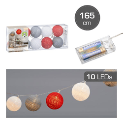 LED light candle Cottonball, color mix, 10LED, approx. 300cm, 6cmD