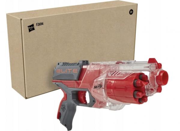 F2694 NERF Elite Disrupter Blaster 6-Dart rotierende Trommel, 6 offizielle Elite Darts, Slam Fire, durchscheinendes Rot