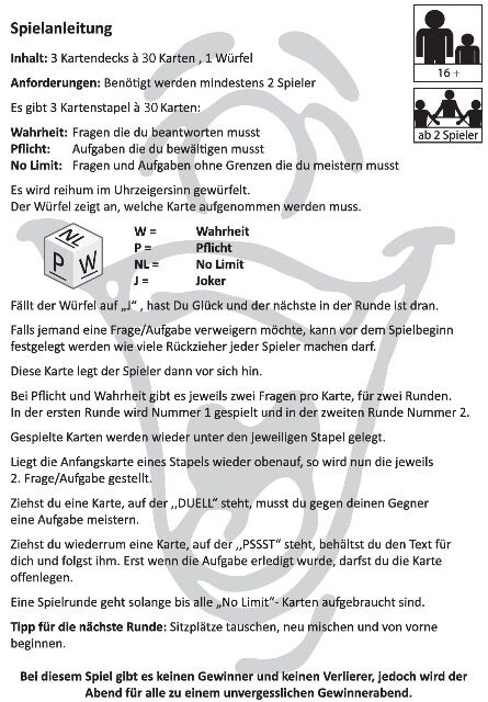No Limit - für alle die sich trauen - das Partyspiel