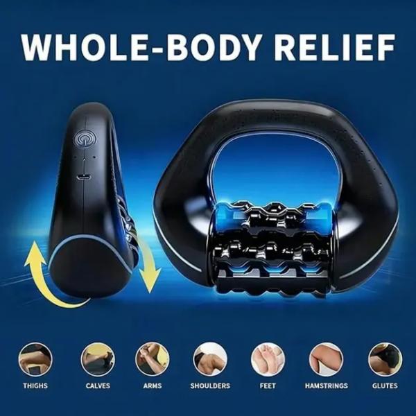 RolloMax Elektrischer Körpermassageroller, Massagegerät zur Linderung von Muskelverspannungen beim Sport