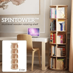 SpinTower Multilevel Wooden Rotating Shelf Wholesale for Storage House Organisation  