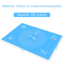 Backmatte (65 x 45 cm Blau) Silikonmatte mit Skala Backunterlage Teigmatte Rollmatte - Antihaft extra stabil rutschfest