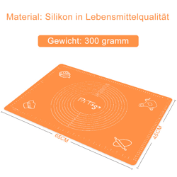 Backmatte (65 x 45 cm Orange) Silikonmatte mit Skala Backunterlage Teigmatte Rollmatte - Antihaft extra stabil rutschfest 