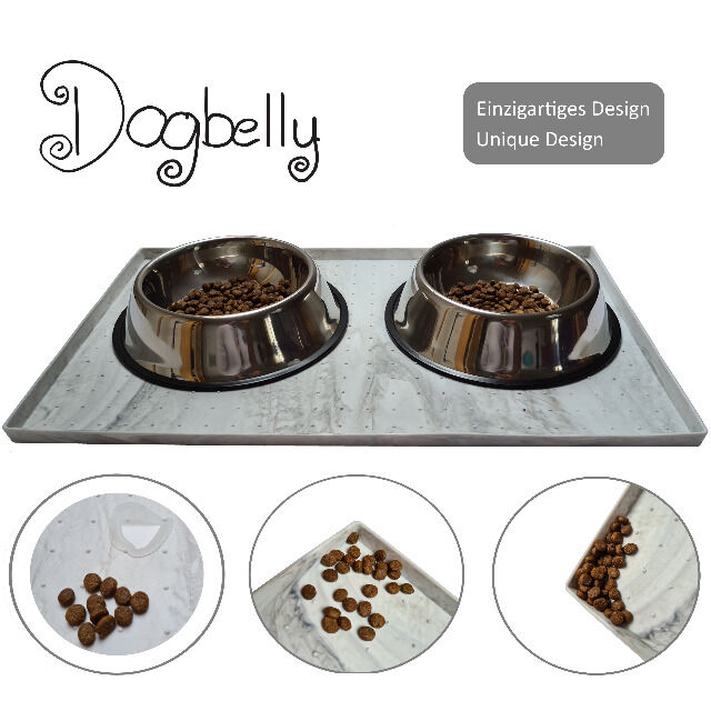 Dogbelly‎ rutschfeste Napfunterlage 50 x 30 cm Marmoreffekt für Katze Hund Fressnapf-Unterlage hoher Rand wasserdicht 