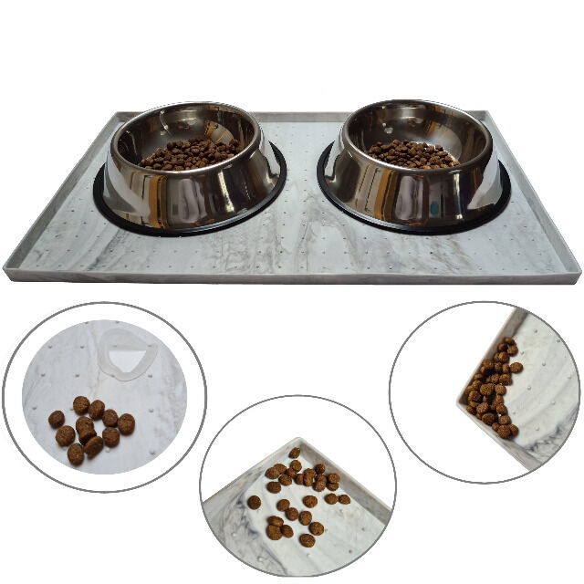 Dogbelly‎ rutschfeste Napfunterlage 50 x 30 cm Marmoreffekt für Katze Hund Fressnapf-Unterlage hoher Rand wasserdicht 