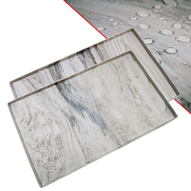 Dogbelly‎ rutschfeste Napfunterlage 50 x 30 cm Marmoreffekt für Katze Hund Fressnapf-Unterlage hoher Rand wasserdicht 
