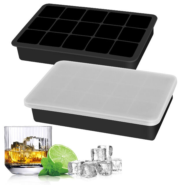 Silikon Eiswürfelform 1er Pack mit Deckel, BPA-Frei, stapelbar 500ml 3,3x 3,3x 3,3cm Eiswürfelgröße lebensmittelecht 