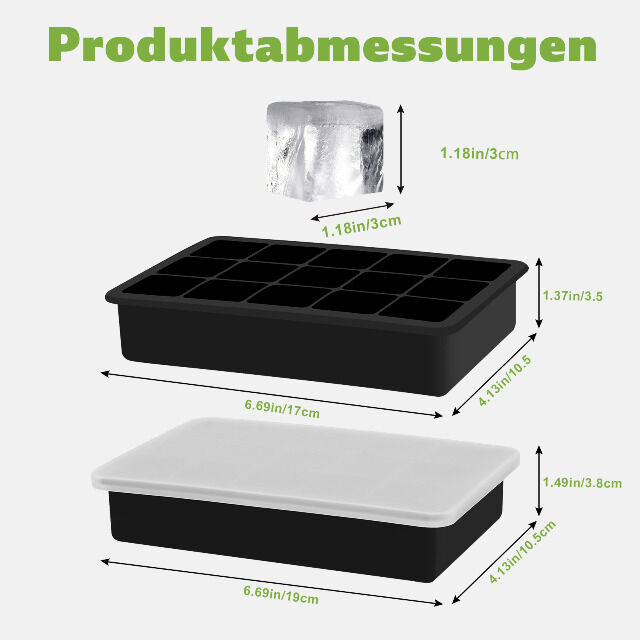 Silikon Eiswürfelform 1er Pack mit Deckel, BPA-Frei, stapelbar 500ml 3,3x 3,3x 3,3cm Eiswürfelgröße lebensmittelecht 