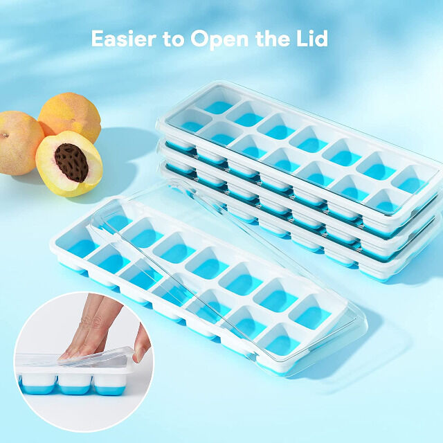 Silikon Eiswürfelform mit Deckel (2 Stück) 14-fach Silikon Eiswürfelbehälter BPA-Frei Grün/Blau Stapelbar Ice Cube 